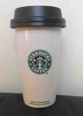 Starbucks Ceramic Travel Tumbler White Mug Black Lid Mermaid Logo 12 oz 2009 - Sold on eBay Aug, 27th 2018 for $16.99
