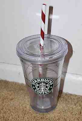 NEW Starbucks Christmas Candy Cane Straw Coffee Cup Clear Insulated Tumbler - Sold on eBay Aug, 24th 2018 for $21.00
