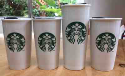 4 Starbucks Coffee Cup Travel Mugs White Mermaid Tumbler 2011 & 2014 - Sold on eBay Sep, 2nd 2018 for $17.99