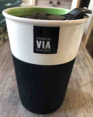 Starbucks Via Ready Brew Travel Mug Tumbler Bone Rubber Grip Green Trim 8oz 2011 - Sold on eBay Aug, 27th 2018 for $9.99