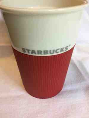 2011 Starbucks Travel Mug Tumbler 8 Oz. Red Silicone Grip Bone China - Sold on eBay Aug, 27th 2018 for $8.99