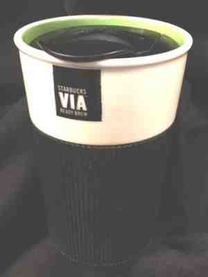 Starbucks VIA Ready Brew Ceramic Tumbler Cup Rubber Grip and Lid 2011 Travel Mug - Sold on eBay Aug, 25th 2018 for $13.95