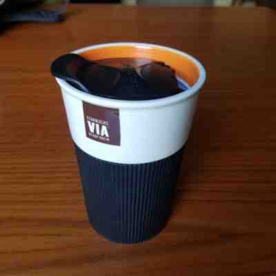 Starbucks VIA Ready Brew Ceramic Tumbler Cup Rubber Grip and Lid 2011 Travel Mug - Sold on eBay Aug, 25th 2018 for $19.99