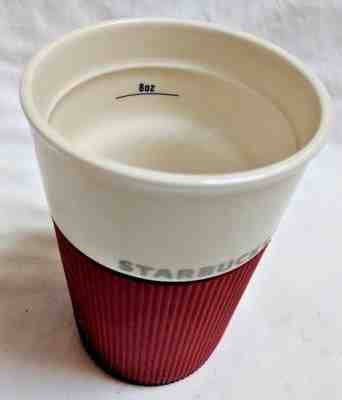 Starbucks 2011 White Bone China Travel Mug Tumbler Red Silicone Grip 8 Oz No Lid - Sold on eBay Aug, 21st 2018 for $2.99