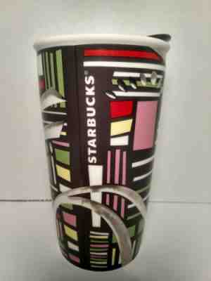 Starbucks 2014 Stripe Multi Colored Geo Ceramic Travel Tumbler Coffee Mug 12 oz - Sold on eBay Oct, 19th 2018 for $12.00