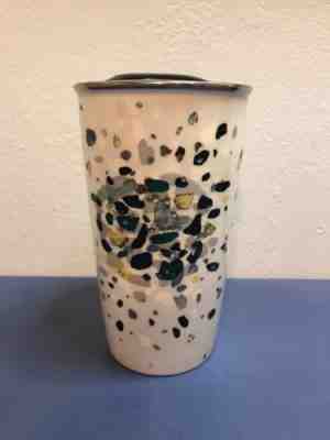 Starbucks Coffee Confetti Speckled 2014 Ceramic Travel Tumbler Silver Rim - Sold on eBay Oct, 17th 2018 for $18.00