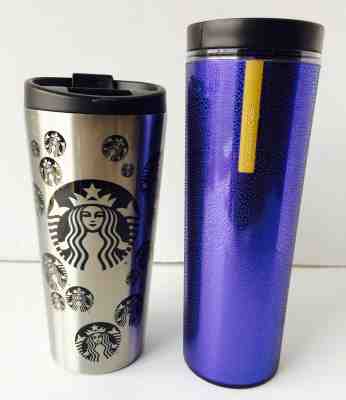 Starbucks Lot of 2 Stainless Steel Tumbler 2014 and 2013 Blue 16 fl.oz.  - Sold on eBay Oct, 17th 2018 for $15.00