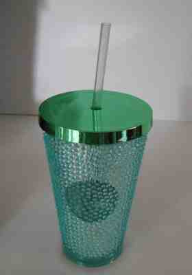 STARBUCKS 2014 Green Hobnail  Cold Cup 16 Oz Travel Tumbler & Straw - Frappucino - Sold on eBay Oct, 13th 2018 for $14.99