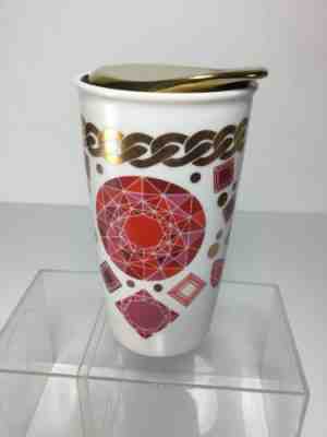 STARBUCKS 12 oz TRAVEL TUMBLER MUG CERAMIC 2014 Double Walled JEWELS GOLD Gems - Sold on eBay Oct, 12th 2018 for $14.99