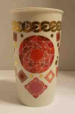 STARBUCKS 12 oz TRAVEL TUMBLER MUG CERAMIC 2014 Double Walled JEWELS GOLD BLING - Sold on eBay Oct, 12th 2018 for $3.00