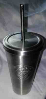 Starbucks 2014 Metal Silver Coffee Tumbler with Metal Straw PRE-OWNED - Sold on eBay Oct, 11th 2018 for $6.00