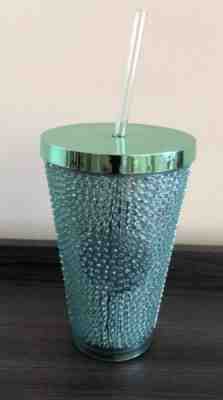 STARBUCKS 2014 Green Hobnail  Cold Cup 16 Oz Travel Tumbler & Straw - Frappucino - Sold on eBay Oct, 9th 2018 for $17.99