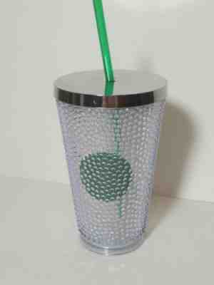 2014 STARBUCKS Cold Cup Green Dot Hobnail Metallic Bling Grande 16oz Tumbler EUC - Sold on eBay Oct, 9th 2018 for $18.00