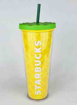 Starbucks Pineapple 24 Oz Tumbler w/ Lid & Straw, 2014, Yellow Travel Cup - Sold on eBay Oct, 8th 2018 for $24.99
