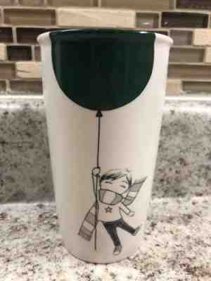 Starbucks 2014 Boy & Green Balloon White Tumbler Travel Mug Container w/Lid 12oz - Sold on eBay Oct, 7th 2018 for $24.50