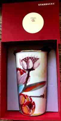 2014 STARBUCKS Double Walled CERAMIC TUMBLER w LID Cup Mug NEW in BOX Gold Dot   - Sold on eBay Oct, 7th 2018 for $48.00