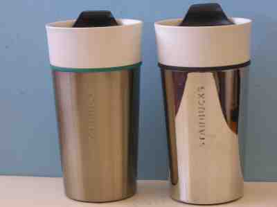 Lot of 2: 2013/2014 Starbucks Ceramic Silver Stainless Steel White Tumbler Mugs - Sold on eBay Oct, 6th 2018 for $17.50