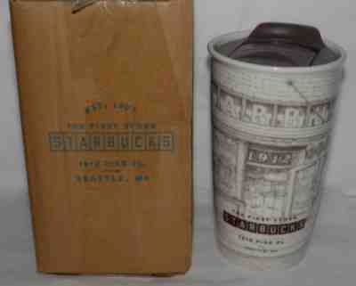 2014 STARBUCKS First Store PIKE Pl. Seattle CERAMIC TUMBLER w/ Lid NEW IN BOX - Sold on eBay Oct, 6th 2018 for $24.95
