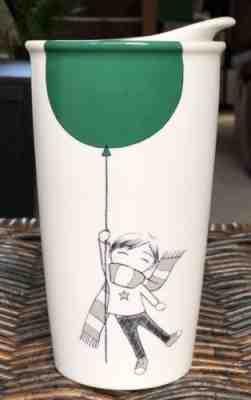 Starbucks 2014 Boy & Green Balloon White Tumbler Travel Mug Container w/Lid 12oz - Sold on eBay Sep, 30th 2018 for $15.00