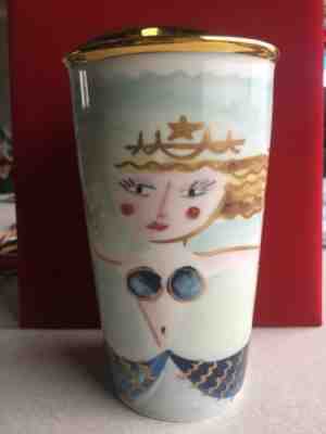 Starbucks 2014 Dot Collection Ceramic Mermaid Siren Tumbler/Mug Gold Top W/Card - Sold on eBay Sep, 28th 2018 for $22.60
