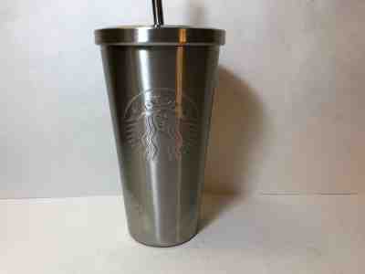Starbucks 2014 Silver Stainless Steel Cold Cup Mermaid Tumbler WStraw 16 oz - Sold on eBay Sep, 26th 2018 for $18.99