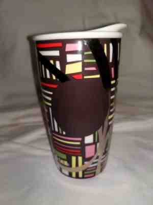 Starbucks 2014 Stripe Brown Dot Gold Ceramic Travel Tumbler Coffee Mug 12 oz - Sold on eBay Sep, 23rd 2018 for $9.99