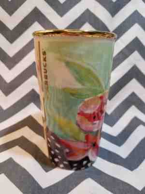 Starbucks 2014 Ceramic Travel Tumbler / floral tulip 10 oz / gold accents rim - Sold on eBay Sep, 23rd 2018 for $12.95