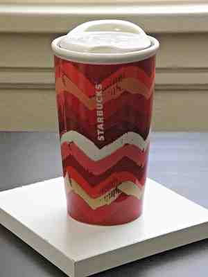 STARBUCKS RED ZIG-ZAG DOUBLE WALL CERAMIC  TUMBLER  2014  - Sold on eBay Sep, 20th 2018 for $4.90