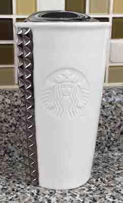Starbucks 2014 White Silver Tone Stud Trim 10 Oz Coffee Tea Tumbler Cup w/Lid  - Sold on eBay Sep, 20th 2018 for $31.95