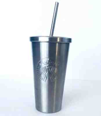 Starbucks Cold Cup Silver Stainless Steel Metal Straw Siren Tumbler 16 oz 2014  - Sold on eBay Sep, 17th 2018 for $17.75