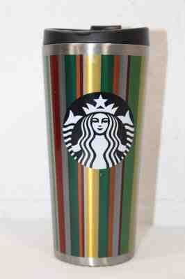 Starbucks Travel Mug Stainless Steel Siren Logo 2014 Tumbler STRIPED w Lid 16 oz - Sold on eBay Sep, 17th 2018 for $11.06