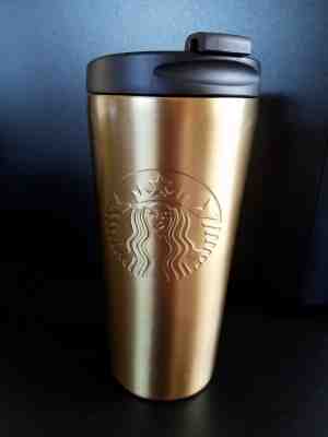 STARBUCKS 2014 STAINLESS STEEL EMBOSSED GOLD TUMBLER 16 OZ. NWT - Sold on eBay Sep, 14th 2018 for $14.99