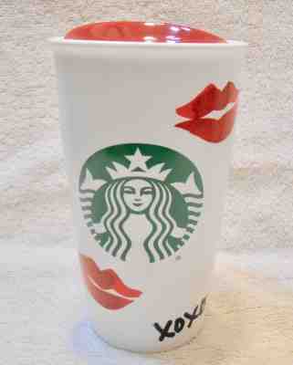 Starbucks 2015 RED LIPS  XOXO Hugs  Kisses 12oz Ceramic Travel Tumbler - Sold on eBay Oct, 28th 2018 for $20.00
