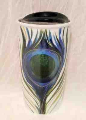 Starbucks Peacock Feather Ceramic Travel Tumbler Mug 2015  12oz - Sold on eBay Oct, 2nd 2018 for $29.00
