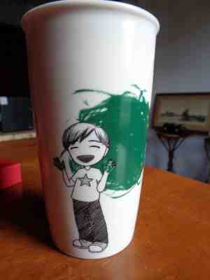 Starbucks 2015 Anime Boy Finger Painting Dot Ceramic Travel Tumbler Cup Mug 12oz - Sold on eBay Oct, 1st 2018 for $30.00