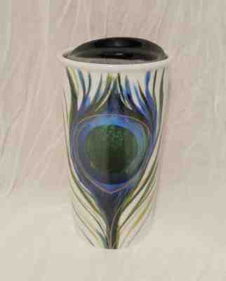 Starbucks 2015 Peacock Feather Ceramic Travel Tumbler Insulated Mug 12 oz - Sold on eBay Sep, 30th 2018 for $25.95