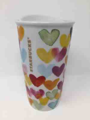Starbucks Mug Watercolor Hearts White Ceramic Tumbler Cup 10 oz 2015 with Lid - Sold on eBay Sep, 27th 2018 for $22.99