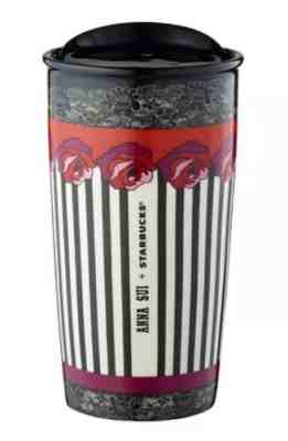 Starbucks Anna Sui 2015 Designer Roses Black White Striped Mug Tumbler 12 OZ - Sold on eBay Sep, 27th 2018 for $29.99