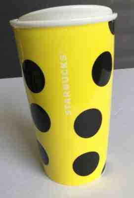 Starbucks Yellow Black Polka Dot Ceramic Tumbler 2015 Go Cup Travel Coffee Mug - Sold on eBay Sep, 24th 2018 for $16.99