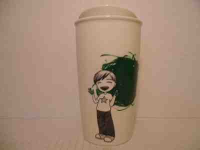 Starbucks 2015 Ceramic Tumbler W Lid Boy Finger Painting Dot Travel Mug Cup 12oz - Sold on eBay Sep, 21st 2018 for $12.49