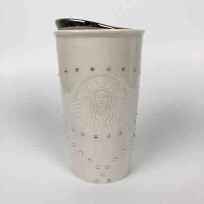Starbucks 2015 Tumbler White Ceramic Swarovski Studded Mermaid Silver Lid - Sold on eBay Sep, 21st 2018 for $55.00