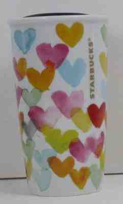 Starbucks Water Colored Hearts Tumbler Coffee Mug With Lid 10 oz  2015 - Sold on eBay Sep, 21st 2018 for $24.99