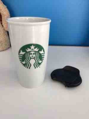 Starbucks 2015 White & Green Siren Ceramic 12 oz Tumbler Traveler Coffee Tea Mug - Sold on eBay Sep, 21st 2018 for $18.00