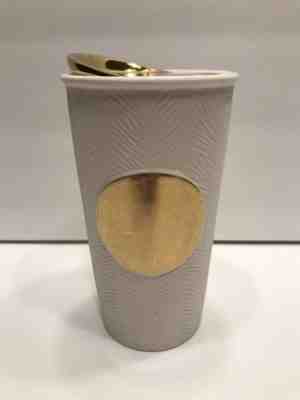 2015 Starbucks Gold Dot Textured Travel Tumbler Ceramic Double Wall W/ Gold Lid  - Sold on eBay Sep, 20th 2018 for $20.00