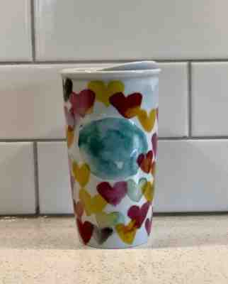 STARBUCKS Watercolor Hearts Travel Tumbler 2015 Ceramic 10 oz With Lid - Sold on eBay Sep, 20th 2018 for $25.00