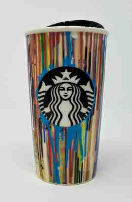 Starbucks - 2015 Drip Paint Stripes 12 oz Ceramic Travel Tumbler with Lid - Sold on eBay Sep, 20th 2018 for $34.99