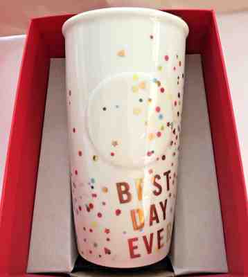 Starbucks Coffee Cup 2015 BEST DAY EVER Ceramic To Go Tumbler DOT Collection NIB - Sold on eBay Sep, 19th 2018 for $59.95