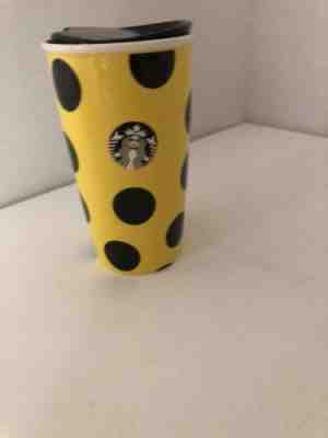 2015 Starbucks 12 oz TUMBLER Ceramic Traveler YELLOW BLACK POLKA DOT Coffee Mug - Sold on eBay Sep, 16th 2018 for $19.99