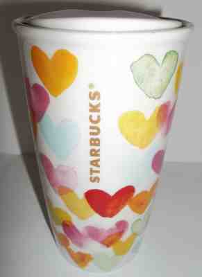 New Starbucks Watercolor Hearts 2015 Ceramic Travel Tumbler Coffee Tea Mug 10oz  - Sold on eBay Sep, 14th 2018 for $49.95