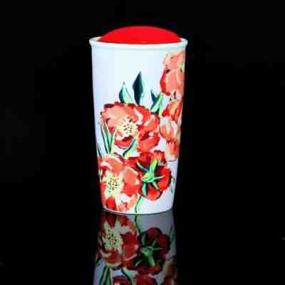 New 2015 Starbucks Floral Red Flowers Ceramic Travel Cup Tumbler 10 Oz w Lid - Sold on eBay Sep, 13th 2018 for $29.99